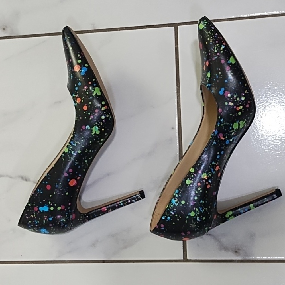 Nine West Black Multicolor Splatter Heels size 8.5